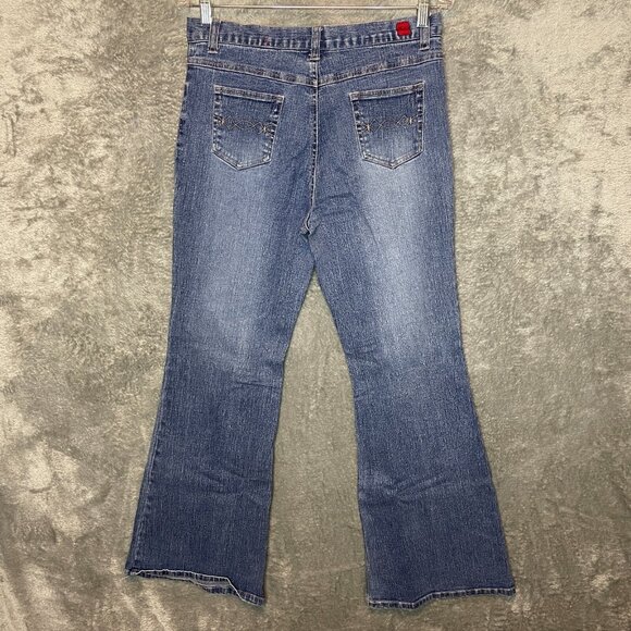 Vtg Let Me B Y2K Women Hip Hop Mid Rise Stretch Flared Blue Denim Jean 16P - Picture 1 of 12